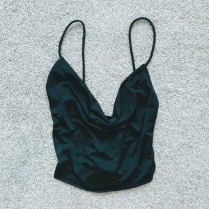 UO Black Shiny Cowl Neck Tie-back Cropped Top NWOT
